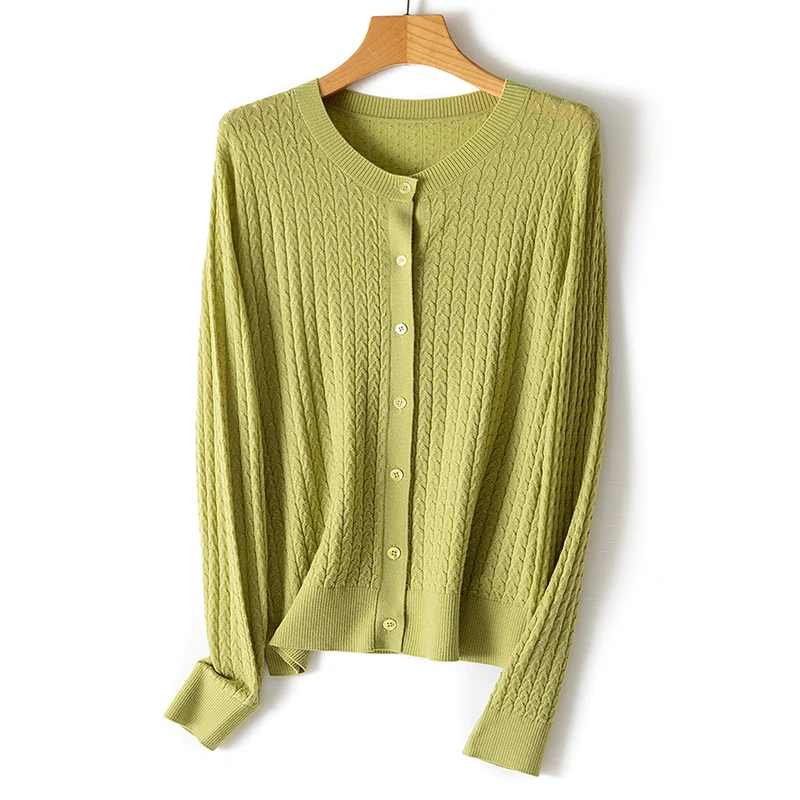 Damen Feiner Strick-Cardigan mit Zopfmuster, Rundhals und Knopfleiste Drune