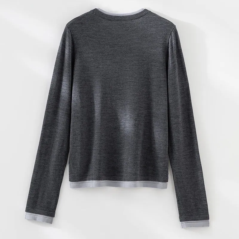 Damen Feiner Rundhalspullover aus Merino-Mix mit Kontrastbündchen Drune