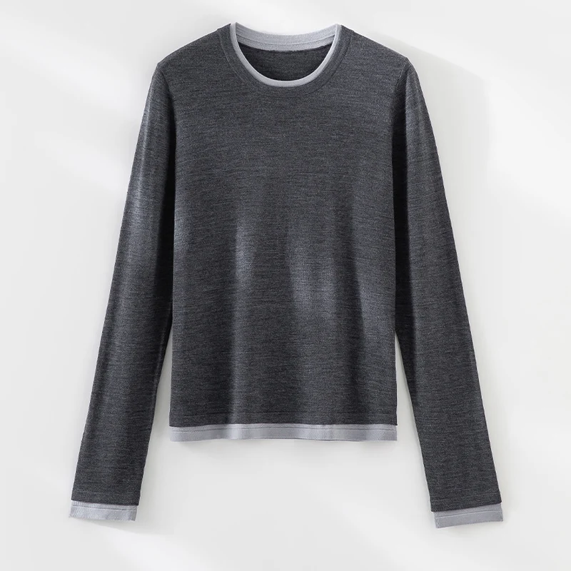 Damen Feiner Rundhalspullover aus Merino-Mix mit Kontrastbündchen Drune