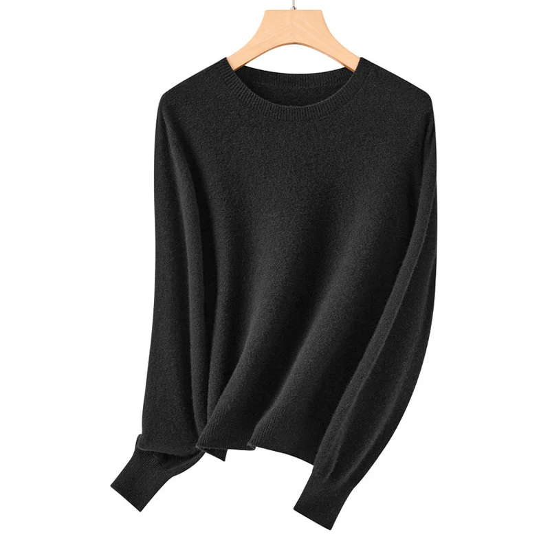 Damen Feiner Rundhals-Pullover aus ultraleichtem Feinstrick mit Rippbündchen Drune