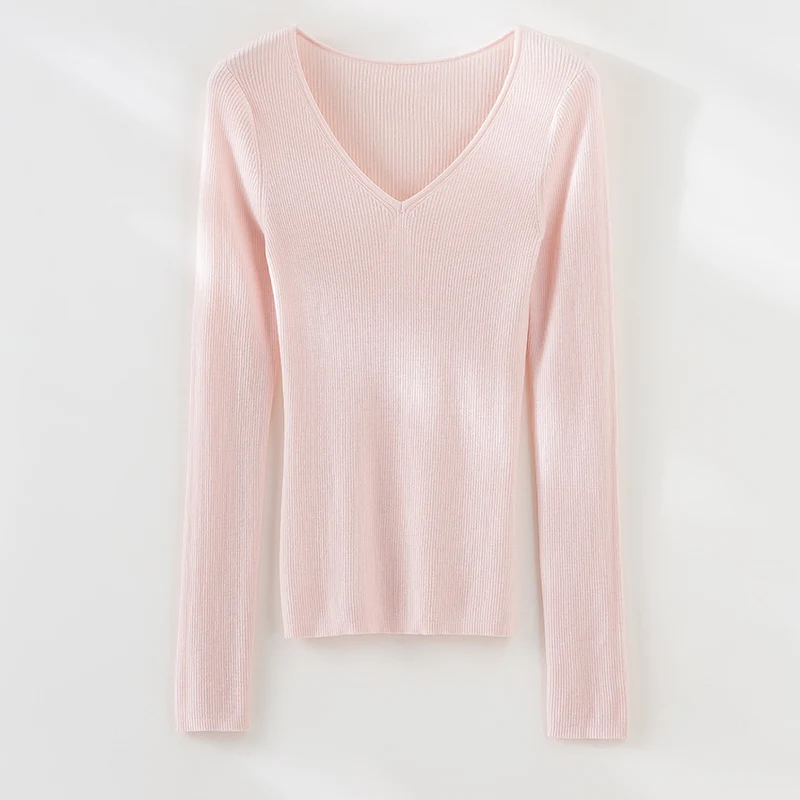 Damen Feiner Rippenstrickpullover mit tiefem V-Ausschnitt und taillierter Passform Drune