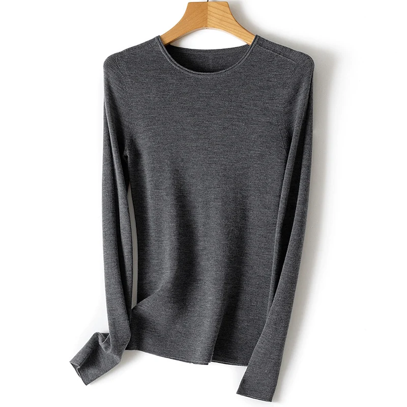 Damen Feiner Langarm-Feinstrickpullover mit Rundhalsausschnitt und schlanker Passform Drune