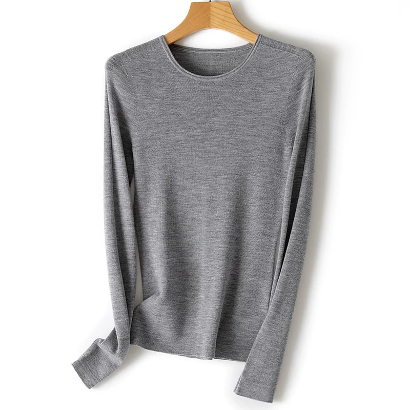 Damen Feiner Langarm-Feinstrickpullover mit Rundhalsausschnitt und schlanker Passform Drune