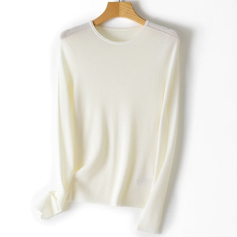 Damen Feiner Langarm-Feinstrickpullover mit Rundhalsausschnitt und schlanker Passform Drune