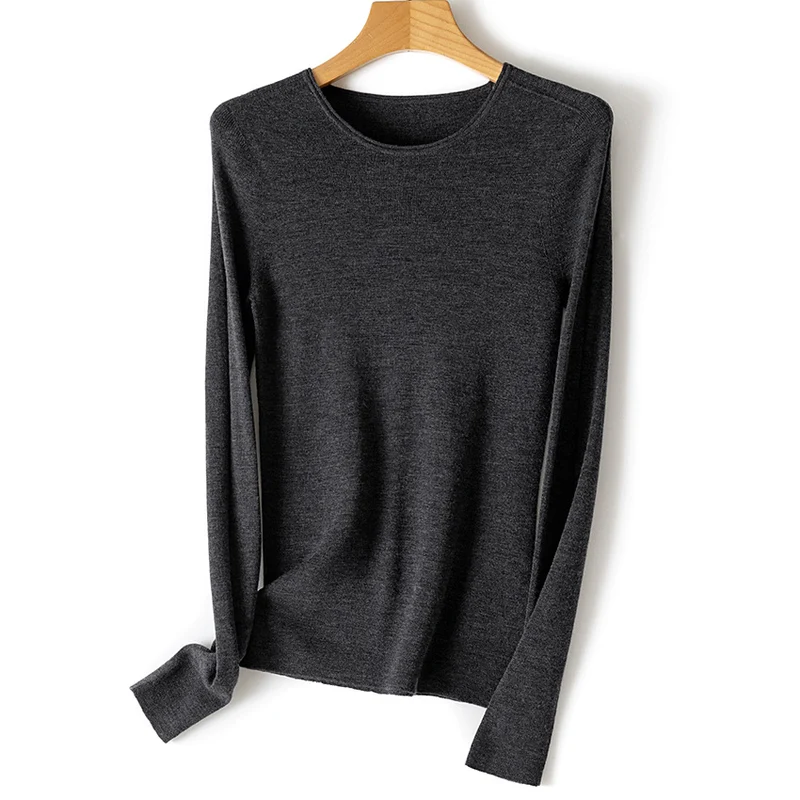Damen Feiner Langarm-Feinstrickpullover mit Rundhalsausschnitt und schlanker Passform Drune