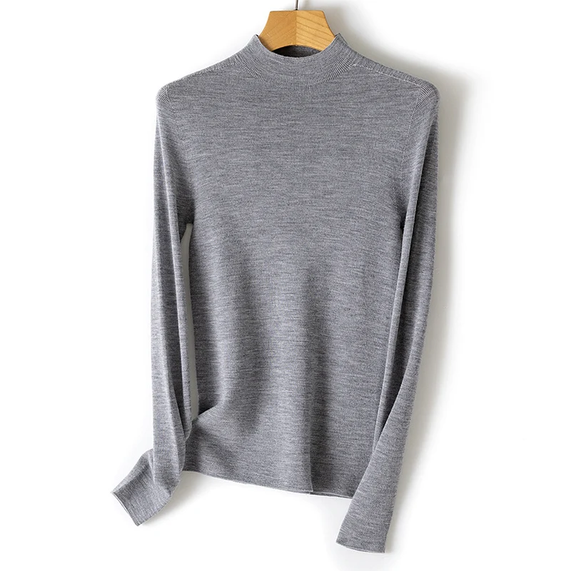 Damen Feiner Feinstrick-Langarmpullover mit kurzem Stehkragen und Slim‑Fit Drune