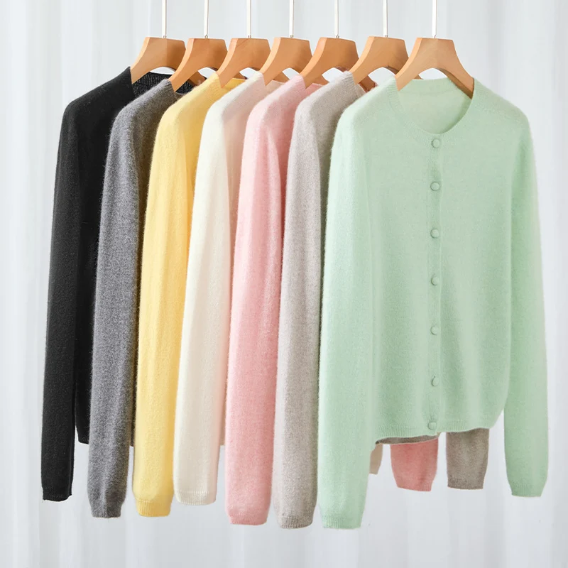Damen Feine Rundhals-Strickjacke mit Knopfleiste und leichtem Flausch Drune