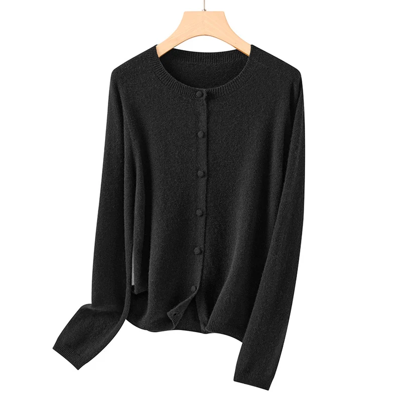 Damen Feine Rundhals-Strickjacke mit Knopfleiste und leichtem Flausch Drune