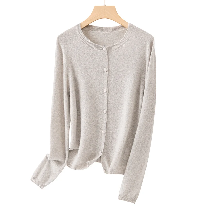 Damen Feine Rundhals-Strickjacke mit Knopfleiste und leichtem Flausch Drune