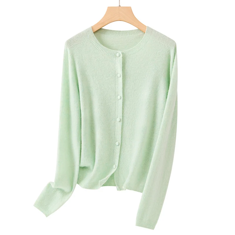 Damen Feine Rundhals-Strickjacke mit Knopfleiste und leichtem Flausch Drune