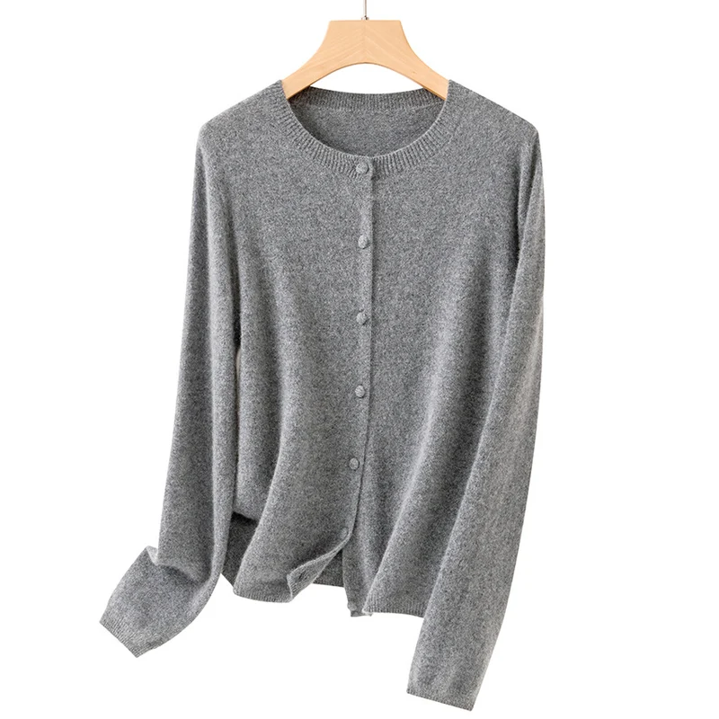 Damen Feine Rundhals-Strickjacke mit Knopfleiste und leichtem Flausch Drune