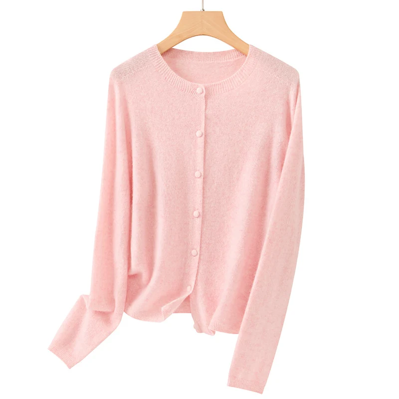 Damen Feine Rundhals-Strickjacke mit Knopfleiste und leichtem Flausch Drune