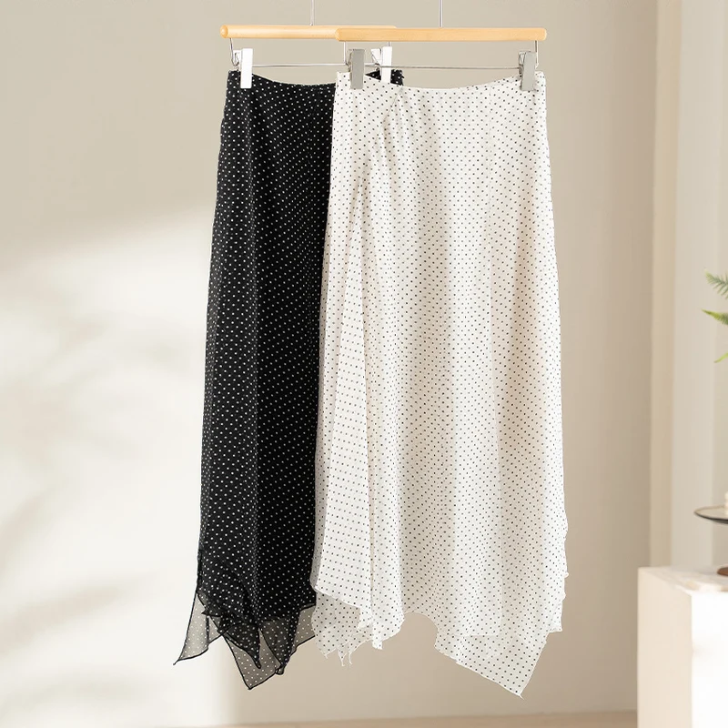 Damen Chiffonbluse mit Schleifenkragen, feinem Punktprint und dekorativen Falten Drune