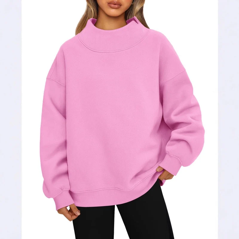 Damen Oversized-Sweatshirt mit hohem Stehkragen und überschnittener Schulter Drune