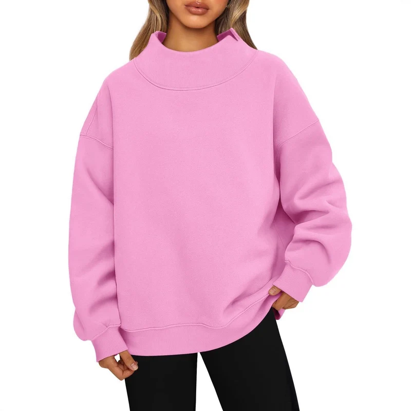 Damen Oversized-Sweatshirt mit hohem Stehkragen und überschnittener Schulter Drune
