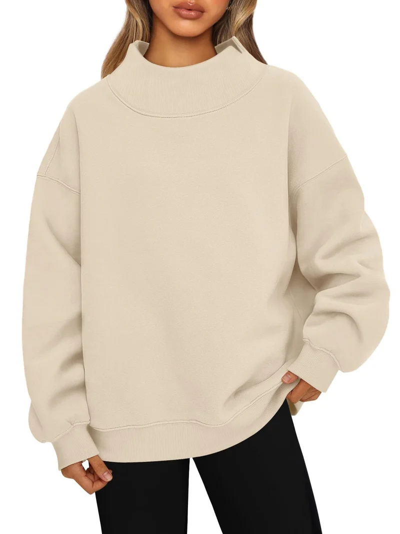 Damen Oversized-Sweatshirt mit hohem Stehkragen und überschnittener Schulter Drune
