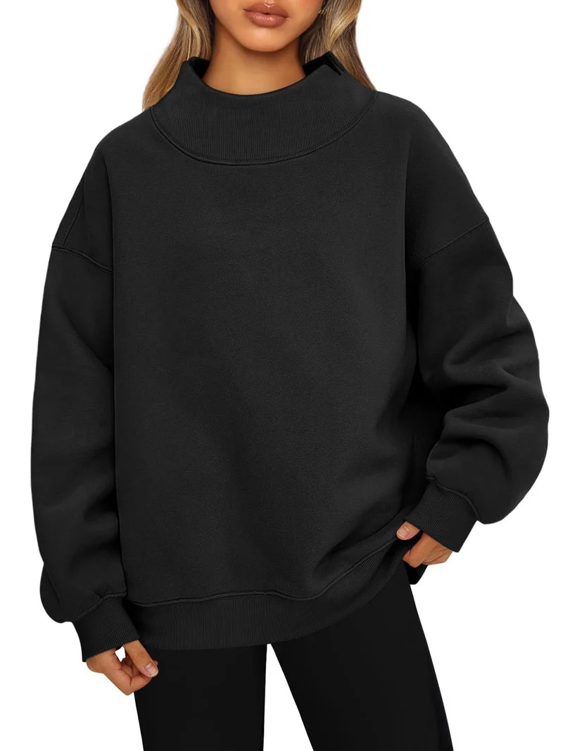 Damen Oversized-Sweatshirt mit hohem Stehkragen und überschnittener Schulter Drune