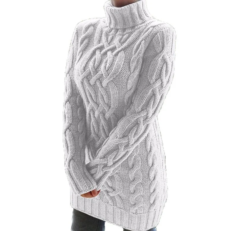 Damen Oversized Strickkleid mit markantem Zopfmuster und Rollkragen Drune