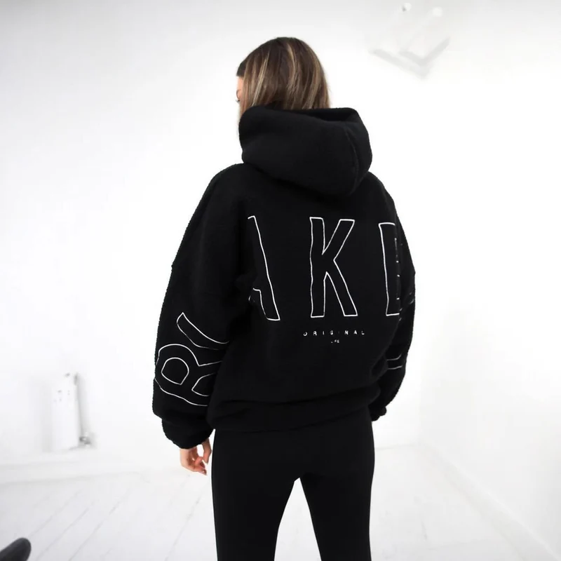 Damen Oversize Teddy-Fleece-Hoodie mit Logostickerei Drune