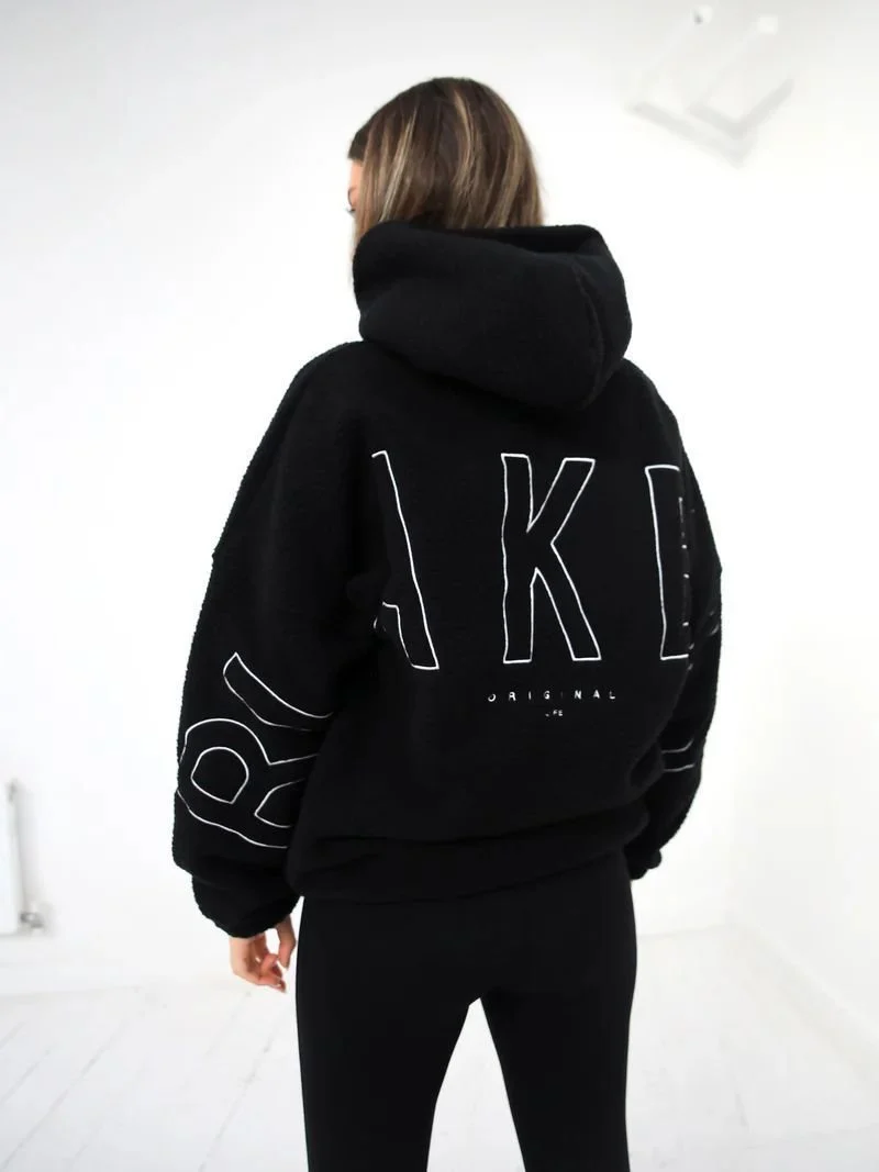 Damen Oversize Teddy-Fleece-Hoodie mit Logostickerei Drune