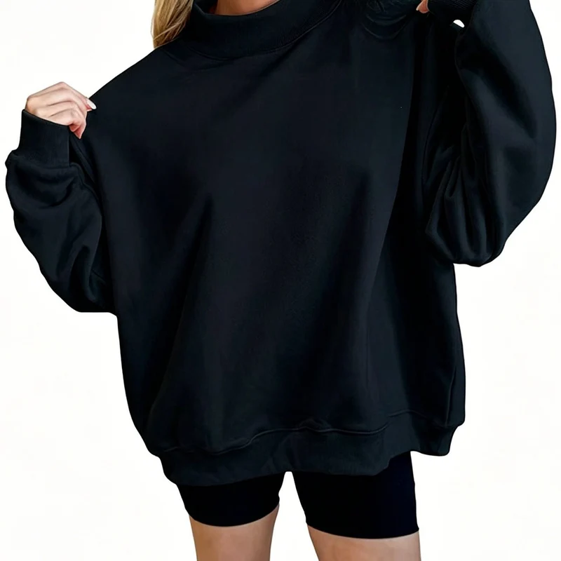 Damen Oversize Sweatshirt mit Stehkragen und Ballonärmeln Drune