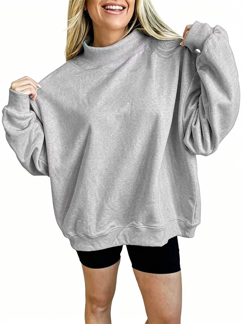 Damen Oversize Sweatshirt mit Stehkragen und Ballonärmeln Drune