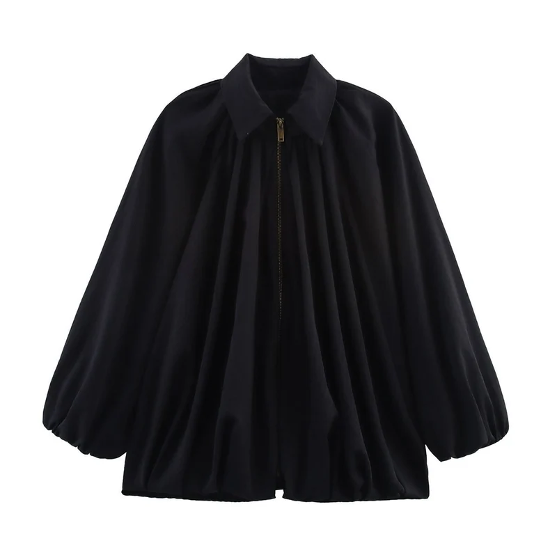 Damen Oversize-Hemdbluse mit Reißverschluss, Kräuselung und Ballonärmeln Drune