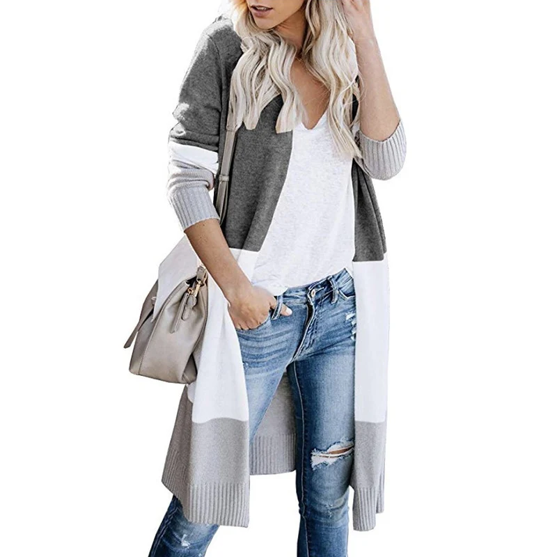 Damen Longline-Cardigan mit Colorblock-Design, offener Front und Rippsaum Drune