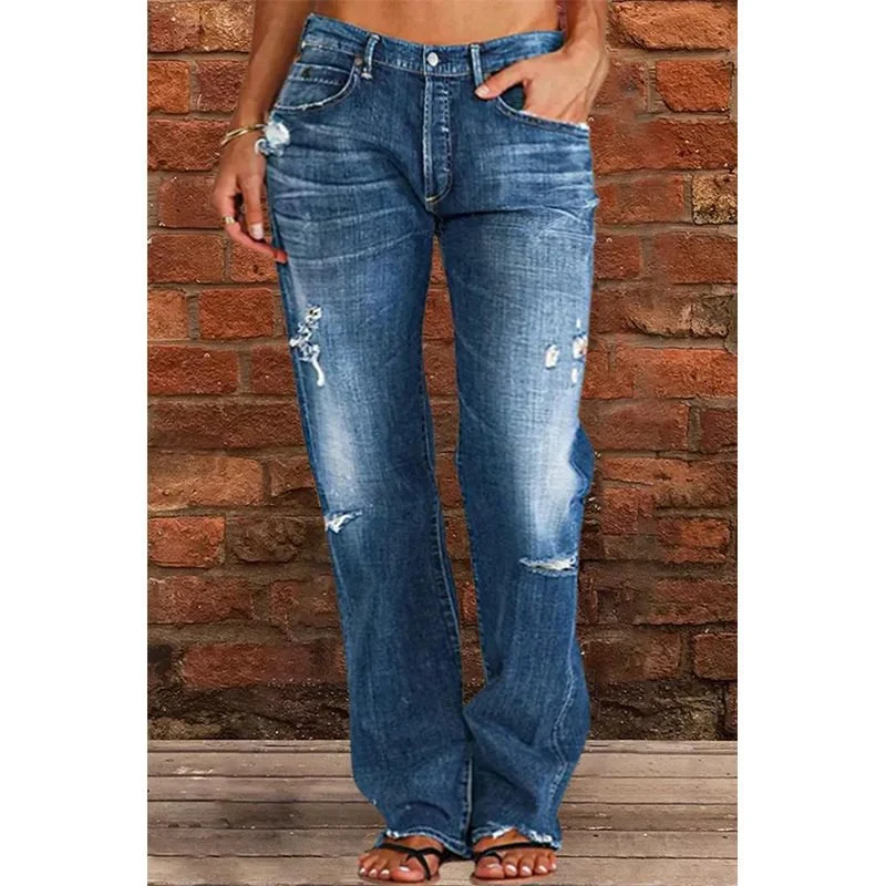 Damen Lockere Destroyed-Jeans mit weitem Bein und niedriger Taille Drune