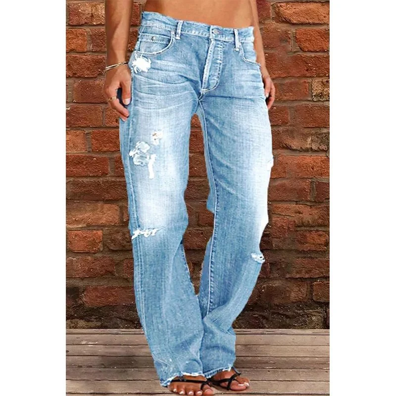 Damen Lockere Destroyed-Jeans mit weitem Bein und niedriger Taille Drune
