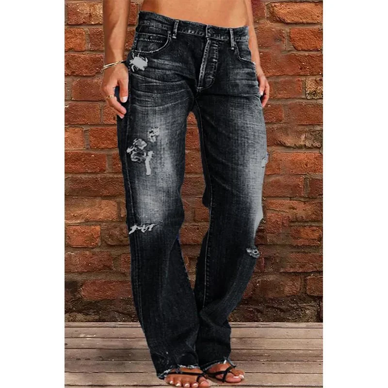 Damen Lockere Destroyed-Jeans mit weitem Bein und niedriger Taille Drune