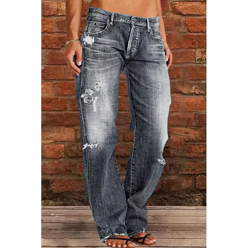 Damen Lockere Destroyed-Jeans mit weitem Bein und niedriger Taille Drune