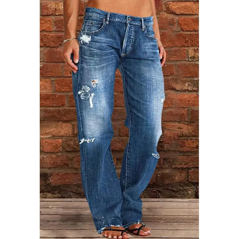 Damen Lockere Destroyed-Jeans mit weitem Bein und niedriger Taille Drune