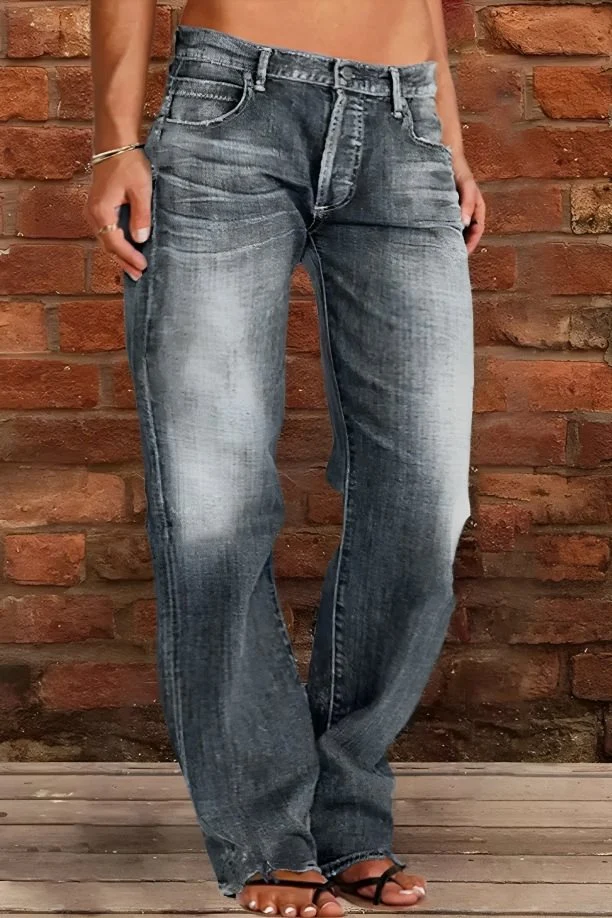 Damen Lockere Destroyed-Jeans mit weitem Bein und niedriger Taille Drune