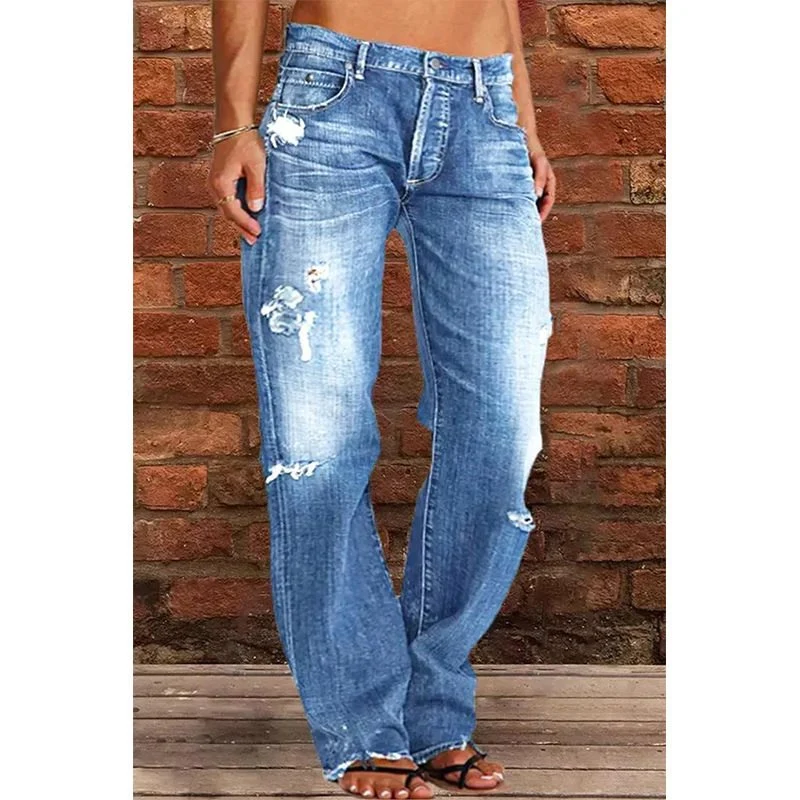 Damen Lockere Destroyed-Jeans mit weitem Bein und niedriger Taille Drune