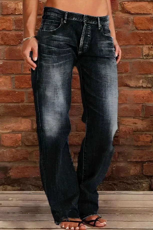 Damen Lockere Destroyed-Jeans mit weitem Bein und niedriger Taille Drune