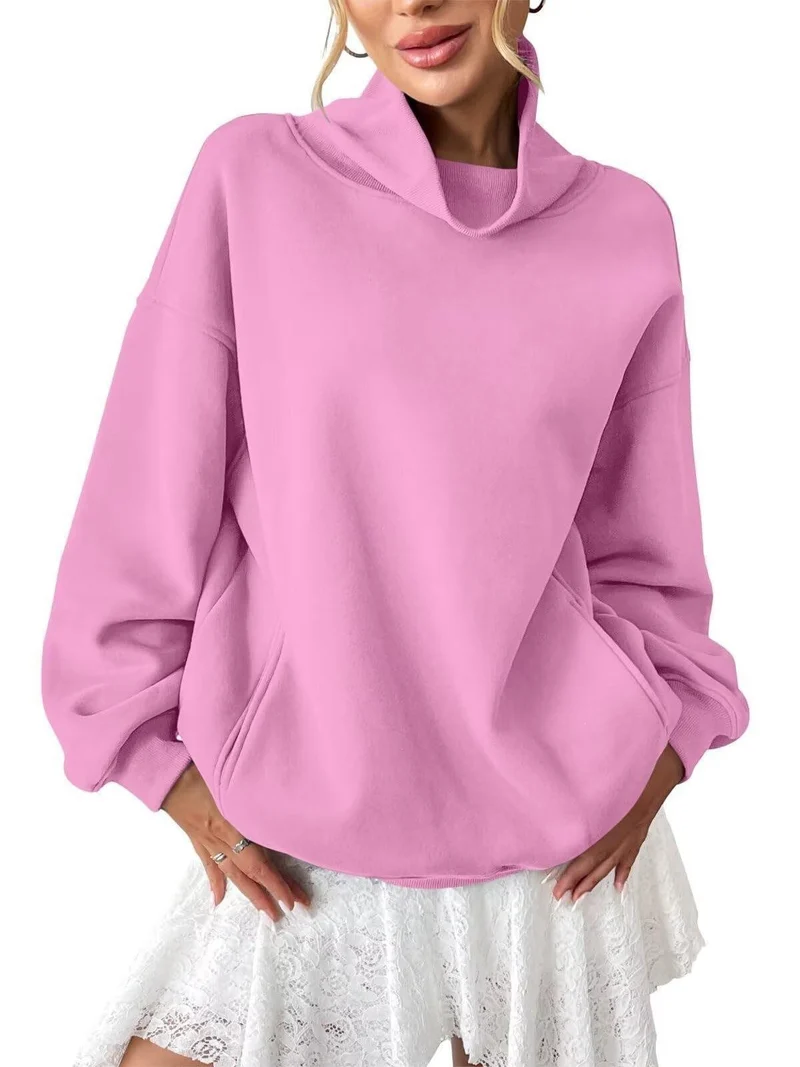 Damen Lässiges Oversize-Sweatshirt mit Schlauchkragen und Kängurutasche Drune