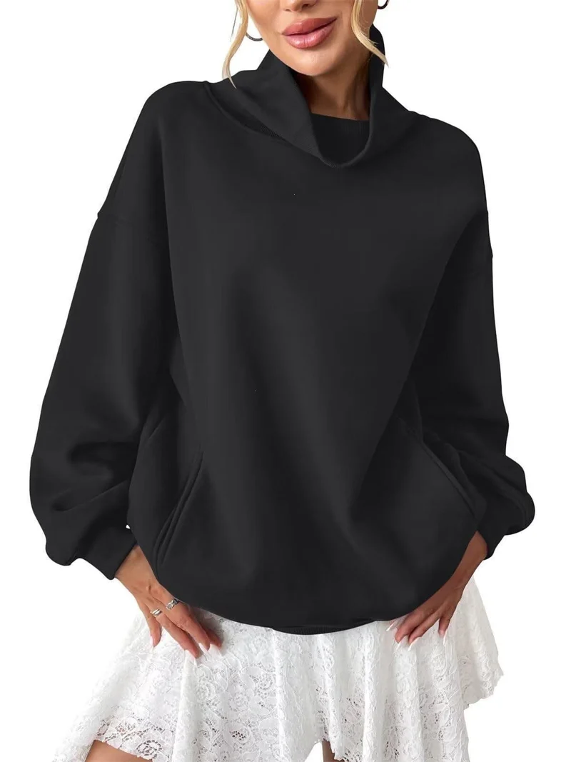 Damen Lässiges Oversize-Sweatshirt mit Schlauchkragen und Kängurutasche Drune