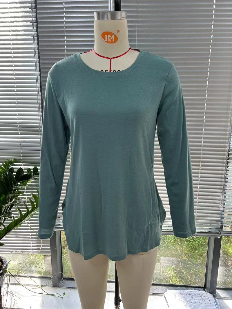 Damen Lässiges Longsleeve-Tunikaoberteil mit Rundhalsausschnitt, Seitenschlitzen und Aquarell-Blattprint Drune