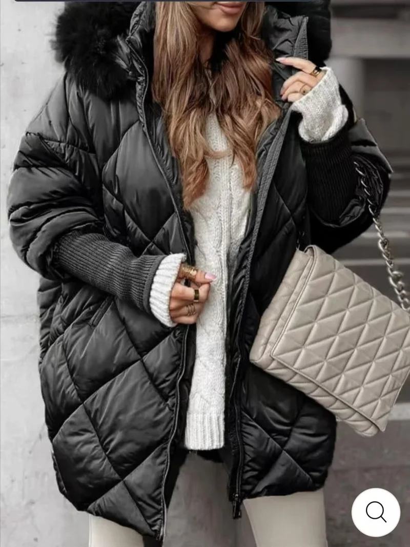 Damen langer gesteppter Winterparka mit großer Kapuze und Kunstfellbesatz Drune