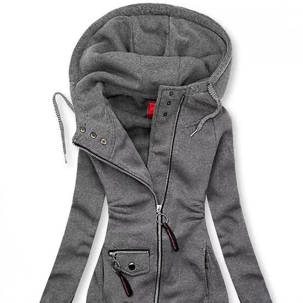 Damen Lange Kapuzenjacke mit asymmetrischem Reißverschluss und Zip‑Tasche Drune