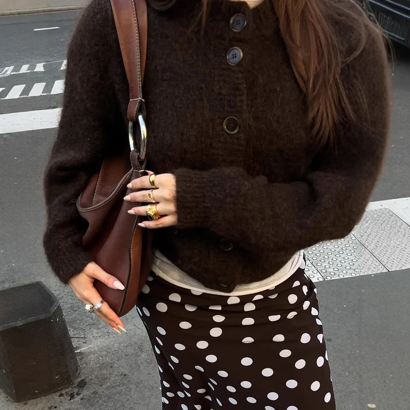 Damen kuschelige Strickjacke mit Oversize-Schnitt und Hornoptik-Knöpfen Drune