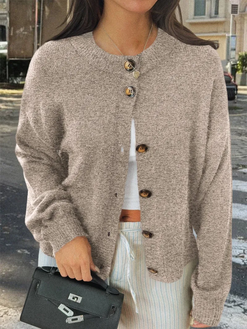 Damen kuschelige Strickjacke mit Oversize-Schnitt und Hornoptik-Knöpfen Drune