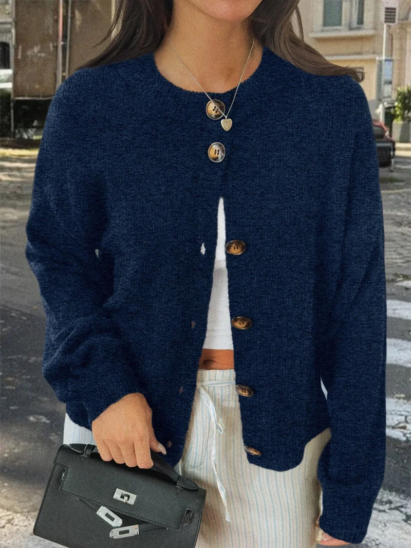 Damen kuschelige Strickjacke mit Oversize-Schnitt und Hornoptik-Knöpfen Drune