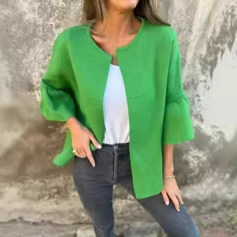 Damen Kurzjacke aus Strukturstrick mit 3/4 Ballonärmeln Drune