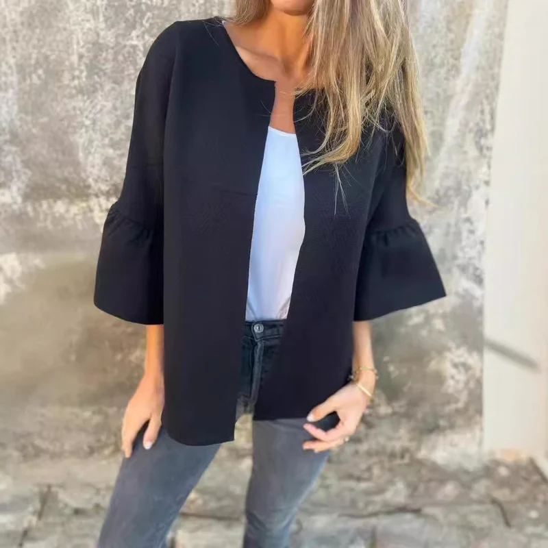 Damen Kurzjacke aus Strukturstrick mit 3/4 Ballonärmeln Drune