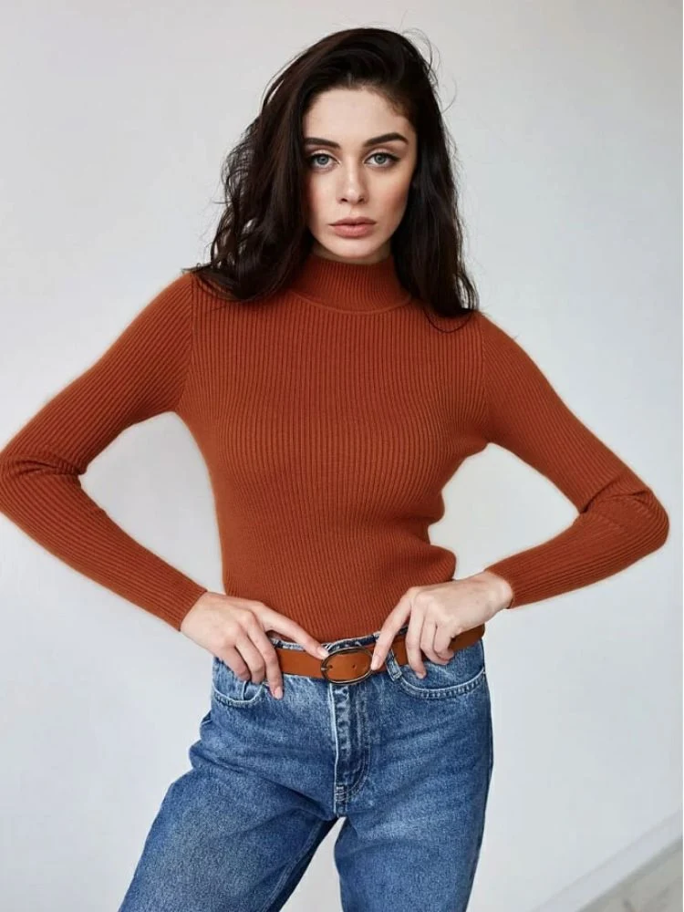 Damen Kurzgeschnittener Rippstrick‑Rollkragenpullover mit taillierter Passform Drune