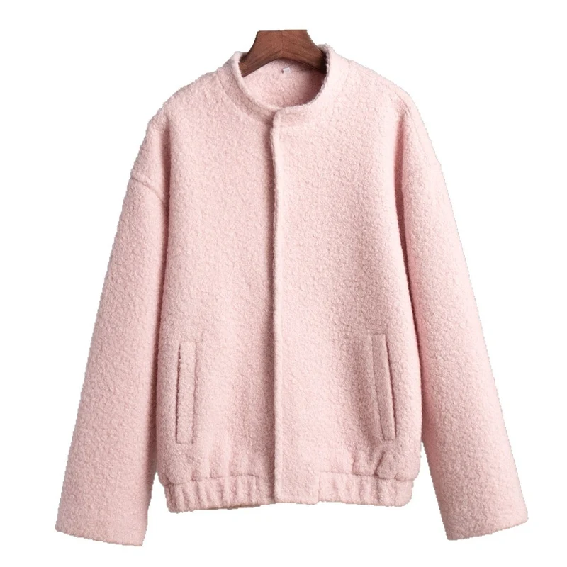 Damen Teddyjacke im Bouclé‑Look mit Rundhals, Oversized‑Passform und Eingrifftaschen Drune