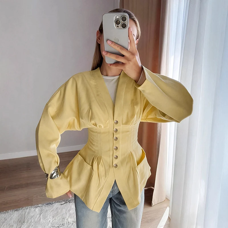 Damen taillierter Korsett-Blazer mit Zierknopfleiste Drune