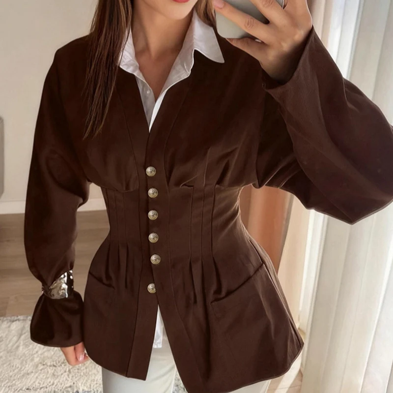 Damen taillierter Korsett-Blazer mit Zierknopfleiste Drune